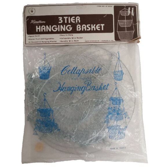 Vintage 3-Tier Collapsible Hanging Wire Basket Multipurpose Rustic Cottage Large - Picture 2 of 7